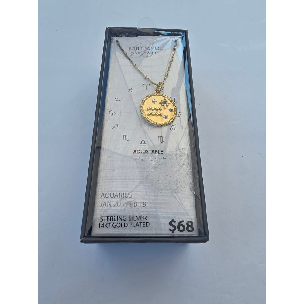 Brilliance Fine Jewelry Aquarius 14K Gold Plated Sterling Silver Necklace NWT